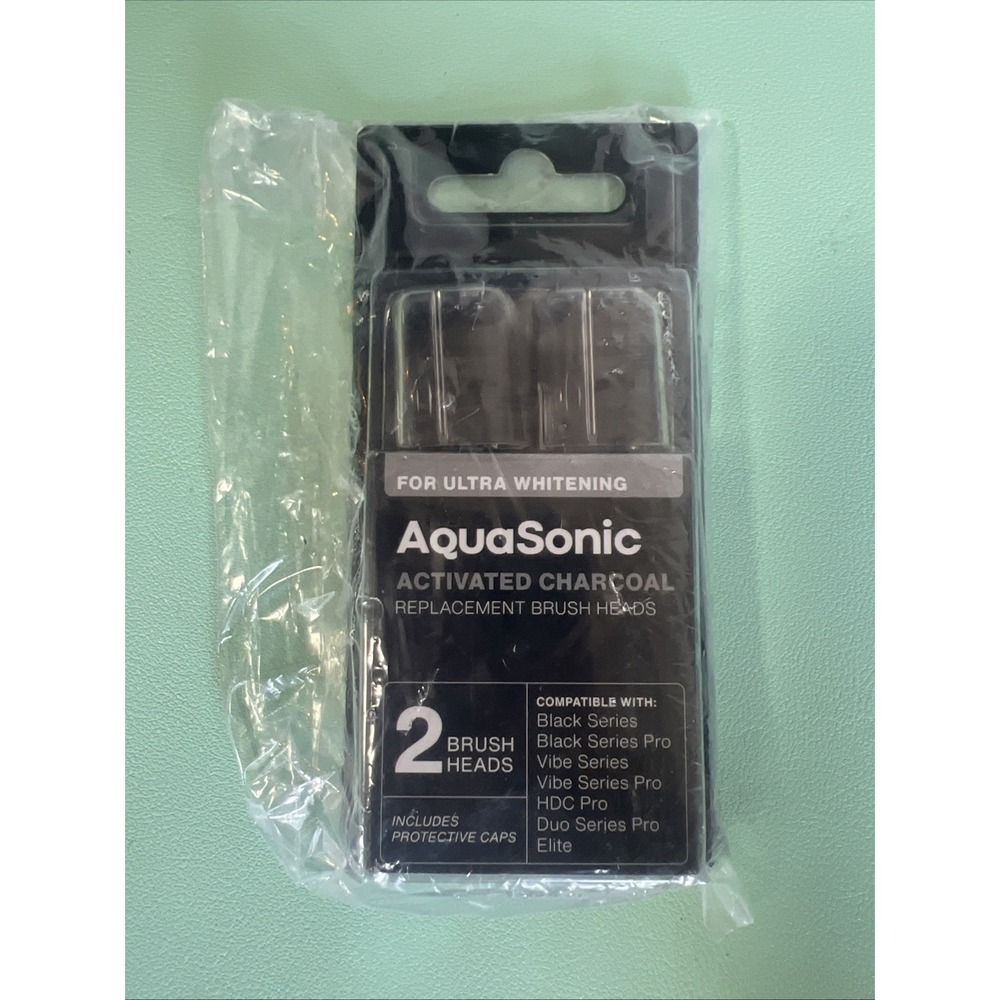 Aquasonic Activated Charcoal Replacement (2) Brush Heads For Ultra Whitening New